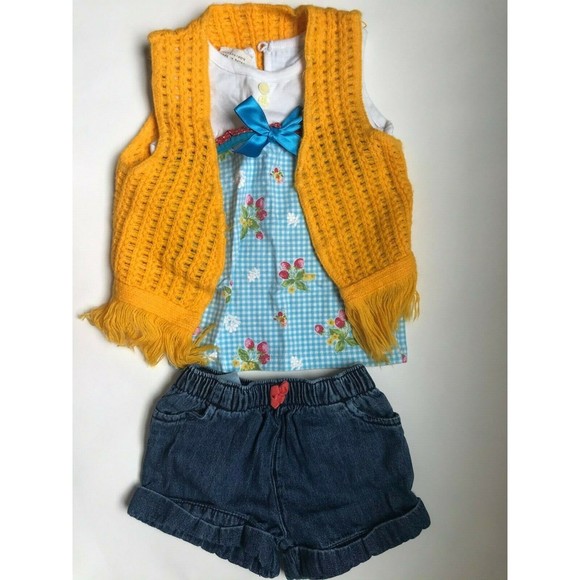 Baby Girl's Size 9M 6-9 Months 3 Pc Orange Cardigan, Berry Top, Carter's Shorts - Picture 2 of 9
